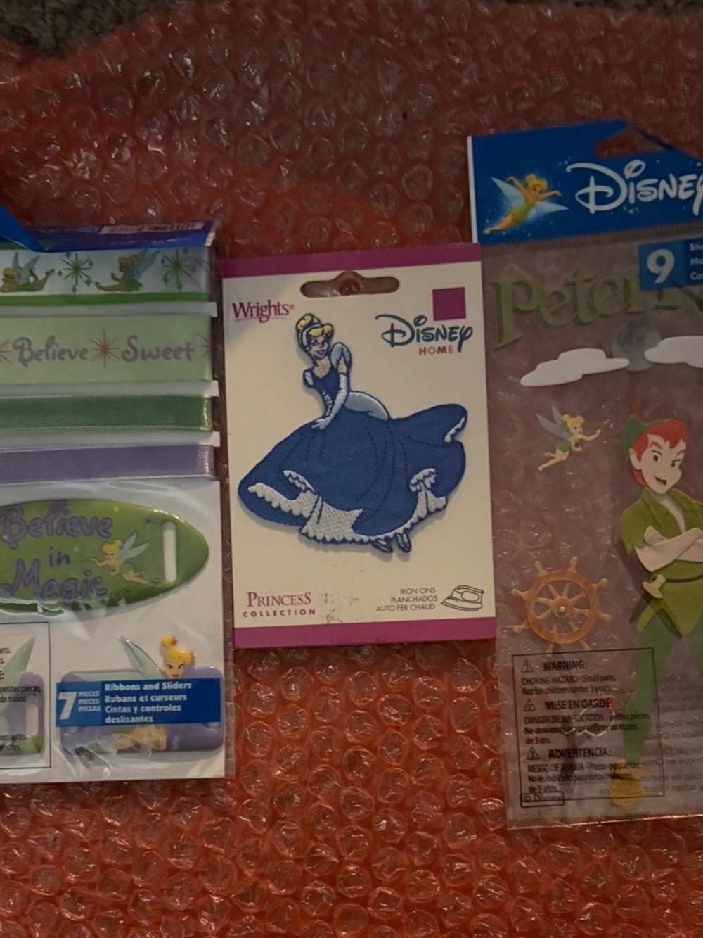 Disney Tinker Bell Ribbon & Sticker Set - CINDERELLA IRON ON - PETER PAN IRON ON